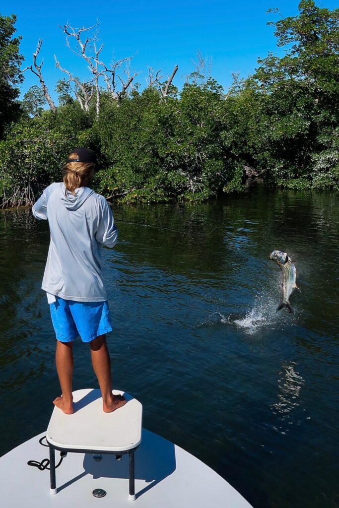 Angler watching a tarpon jump in the Marquesas Keys